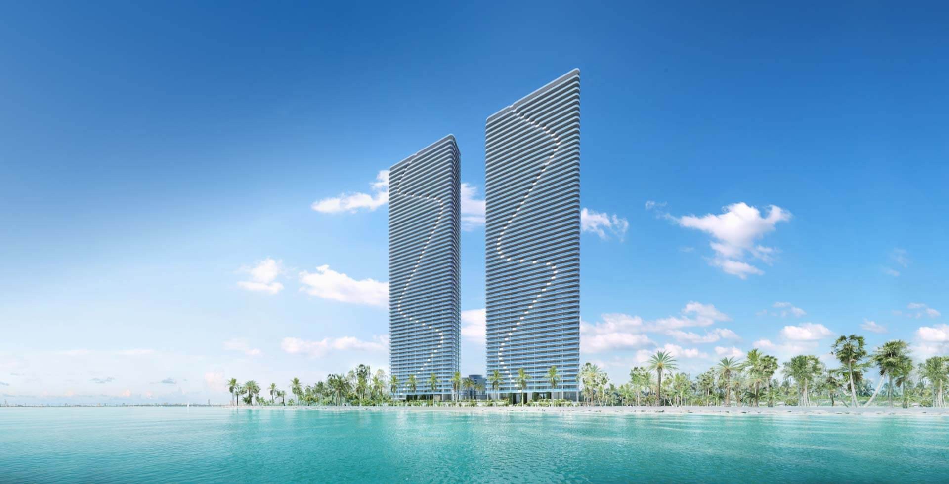 Aria Reserve tower exterior with flowing glass facade